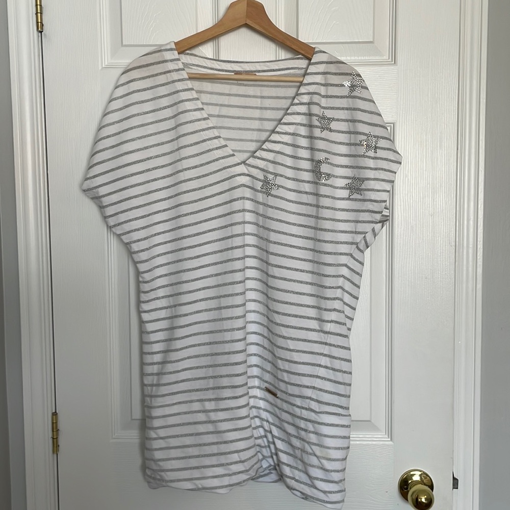 Galliano sparkly striped sleeveless tunic top